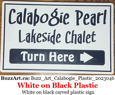 White on black carved plastic sign